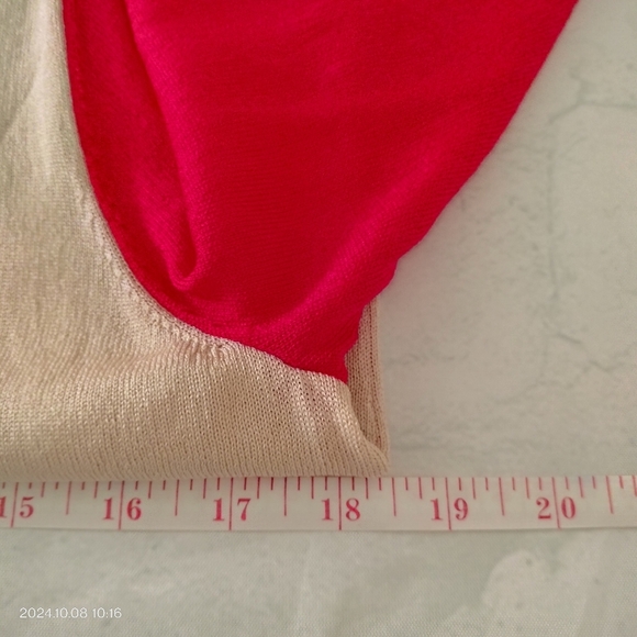 JONES NEW YORK COLLECTION MOD LOOK PINK RED COLOR BLOCK BLOUSE LARGE - Picture 6 of 9